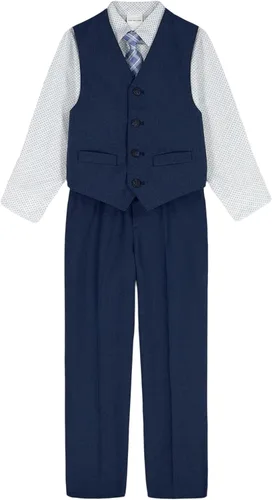 Vista 16 de Van Heusen Conjunto de traje formal de 4 piezas para niños, chaleco, pantalones, camisa de vestir con cuello y corbata