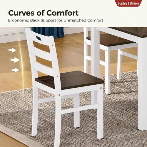 Vista 8 de Sophia & William Juego de mesa de comedor de 5 piezas para 4, juego de mesa y sillas de cocina de madera, mesa de comedor rectangular de 45 pulgadas