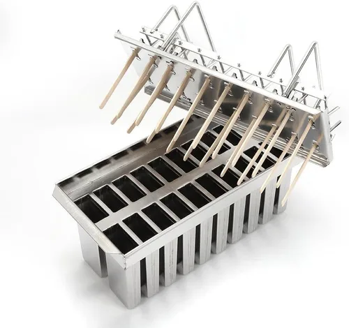 Vista 3 de 20 moldes de acero inoxidable para helados y paletas congeladas, soporte para palitos de helado + cepillo de limpieza