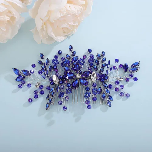 Vista 2 de Aimimier Peine de pelo de cristal azul real para novia, pieza de pelo de zafiro, fiesta de graduación, festival, boda, accesorios para el cabello
