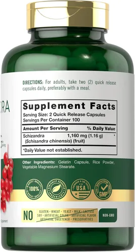 Vista 2 de Carlyle Schisandra Suplemento 1160 mg 200 Cápsulas Extracto de fruta de Sin OMG y sin gluten