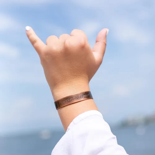Vista 6 de Coordinates Copper Cuff Bracelet - Custom Latitude Longitude GPS Location, Personalized Valentines Gift for Men and Women