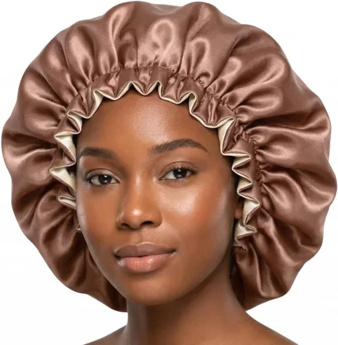 Vista 11 de Gorro de pelo para dormir, gorro de noche con clip ajustable, gorro reversible para el cabello para mujer, gorro de satén de seda
