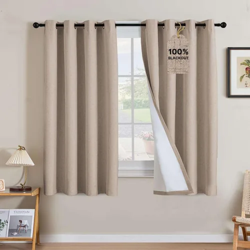 Vista 148 de H.VERSAILTEX Cortinas 100% opacas con aislamiento térmico, texturizadas, de lino, con bloqueo completo de calor y luz, para sala de estar y Negro