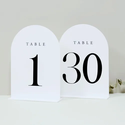 Vista 12 de Números de mesa de arco esmerilado para recepción de boda, paquete de 10 piezas de 5x7" Signos acrílicos de arco esmerilado con soporte, números