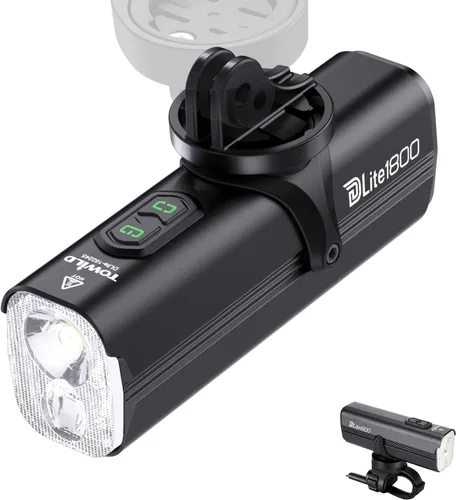 Vista 10 de TOWILD DLite1800 Bike Lights for Night Riding,1800LM Dual Light Source System,Compatible with Garmin/GoPro Mount,5000mAh Rechargeable