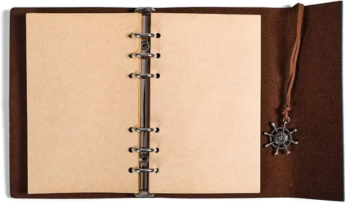 Vista 2 de Cuaderno de escritura de cuero, cuaderno de espiral náutico vintage, cuaderno de bocetos, diario de viaje para escribir con páginas en blanco y Negro
