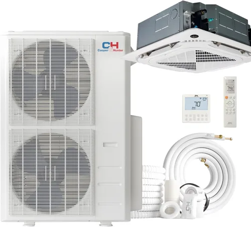 Vista 9 de Cooper & Hunter - Mini aire acondicionado con sistema de calefacción de 9,000 BTU, sin conductos, cassette de techo, con bomba de calor, termostato