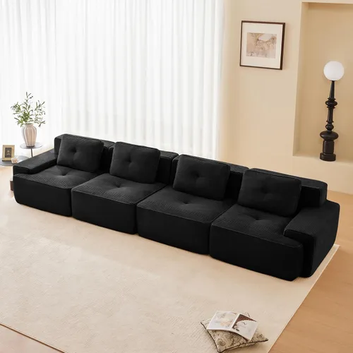 Vista 38 de Sofá moderno comprimido sin armazón de 116", sofás seccionales de 3 plazas para sala de estar, sofá seccional modular de pana verde nube, espuma