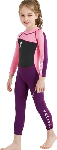 Vista 23 de DIVE & SAIL Traje de neopreno de 0.098 in para niños, manga larga, protección UV, traje de baño térmico