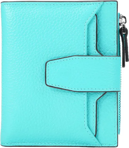 Vista 32 de Cartera de cuero con bloqueo RFID para mujer, pequeña, compacta, doble cremallera, con ventana para identificación