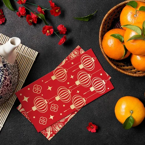 Vista 6 de 48 sobres rojos de año nuevo chino, festival de primavera, bolsillo de dinero de la suerte, patrón de lámina de oro rojo, Hong Bao para fiestas