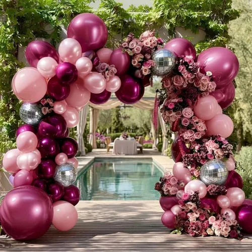 Vista 14 de Arco de globos de látex negro y verde, guirnalda de globos de látex de doble relleno, color verde oscuro, marrón, plateado, para camuflaje