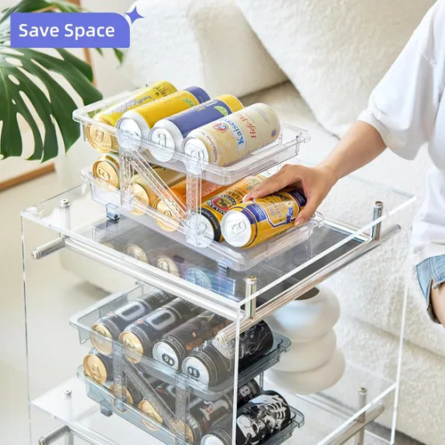 Vista 7 de Ynelyase Organizador dispensador de latas de soda para refrigerador y soportes para latas de burbujas, amplio ajustable