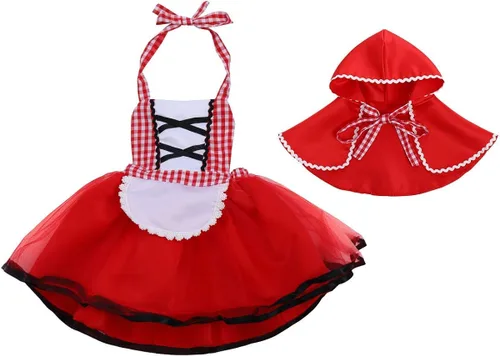Vista 2 de ODASDO Caperucita Roja Disfraz para Bebé Niño Niños Halloween Cosplay Fiesta Fancy Dress Up con Capucha