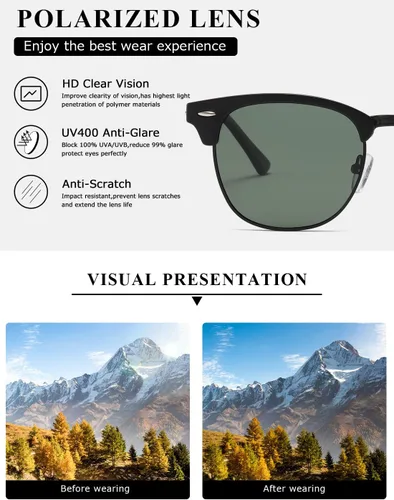 Vista 105 de AEVOGUE Gafas de sol polarizadas para mujeres y hombres semi marco retro gafas de sol AE0369