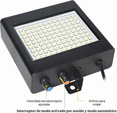 Vista 2 de Luz estroboscópica LED, 108 luces LED blancas intermitentes, flashbulb, estroboflash, estroboflash, cuerpo negro, uso para discoteca, salón
