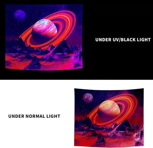 Vista 3 de PSYHILAR Póster de luz negra para adultos y adolescentes, espacio exterior, galaxia, planeta, UV, tapiz para colgar en la pared (40 x 30 pulgadas)