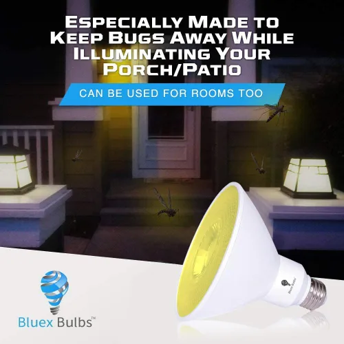 Vista 2 de Paquete de 4 bombillas LED PAR38 amarillas ámbar para exteriores, luz de inundación LED para exteriores, 17W (equivalente a 120 vatios), regulables