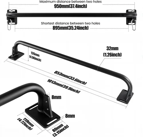 Vista 3 de Wall Mounted Doorway Pull Up Bar, Carbon Steel Chin Up Bar and Pull Up Bar with Reinforced Steel Plate Support for Joists and Wall Studs, Strength