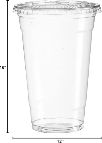 Vista 10 de Vasos de plástico transparente con tapas, sin BPA, 20 onzas, tazas de café desechables con borde enrollado, 100 piezas para oficina, tienda