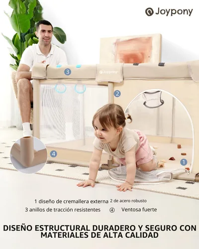 Vista 6 de Joypony Corralito para bebés, corralito pequeño de 50 x 50 pulgadas para bebés y niños pequeños, corralito para niños con puerta, patio