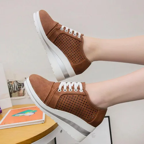Vista 3 de Tenis de moda de plataforma para mujer, estilo casual, con parte inferior gruesa, tacones altos, caña baja, zapatos de lona para patineta, punta