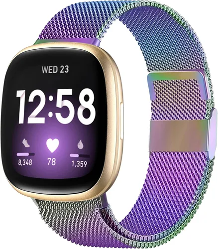 Vista 14 de Compatible con Correas Fitbit Sense Versa 4 Sense 2 y Versa 3 para Hombres Mujeres, Correa de Reemplazo de Malla Metálica Transpirable de Acero Negro