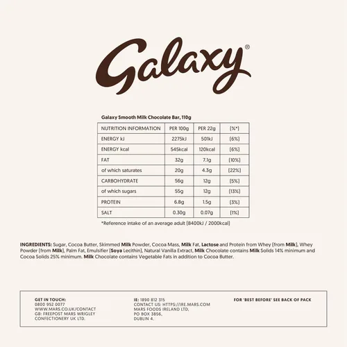 Vista 2 de Bloque de chocolate con leche suave Galaxy 3.53 oz (paquete de 6)
