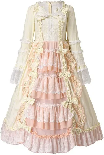 Vista 4 de Vestido de Lolita francesa para mujer, vestido victoriano, vestido renacentista, disfraz de princesa, manga acampanada, corte de lujo, cosplay
