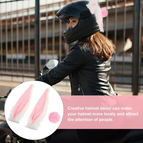 Vista 3 de FAVOMOTO 1 Set Helmet Rabbit Ears and Tail Decors Motorbike Helmet Decorative Accessories