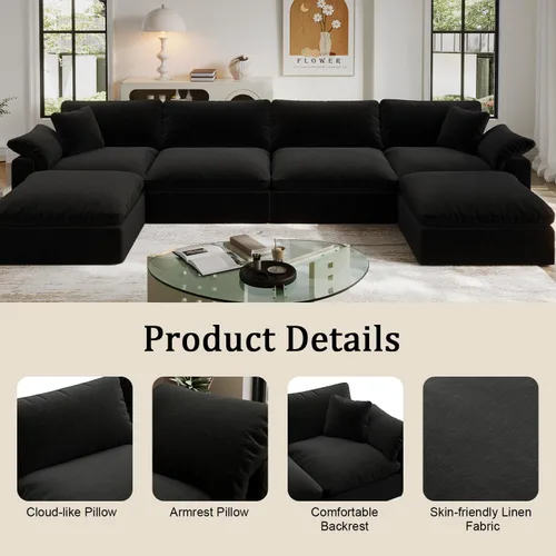 Vista 5 de Sofá modular modular con asiento profundo extra cómodo, sofás modernos negros para sala de estar, apartamento, oficina, espacio pequeño