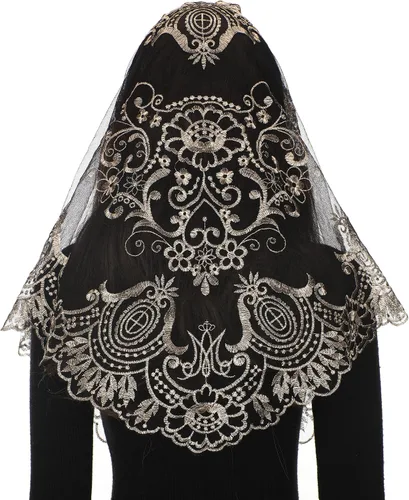 Vista 20 de Bozidol Velos de Mantilla de Capilla Católica en Triángulo - Bufanda Corta de Embroidería de Camelia para Misa Latina, Velo de Iglesia de Encaje