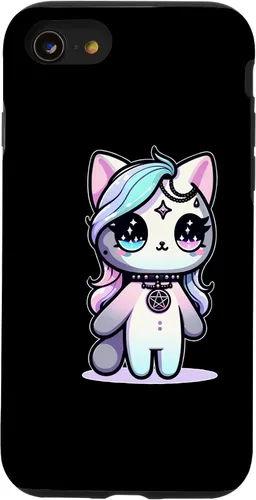 Vista 13 de Funda estética oculta espeluznante para iPhone 15 Kawaii Pastel Cat Ouija