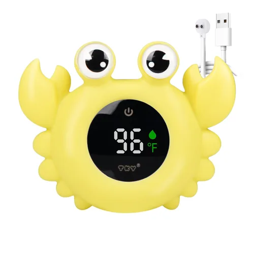 Vista 9 de Termómetro de baño para bebé, termómetro digital flotante de agua con pantalla LED y alertas de temperatura de color, juguete de baño recargable