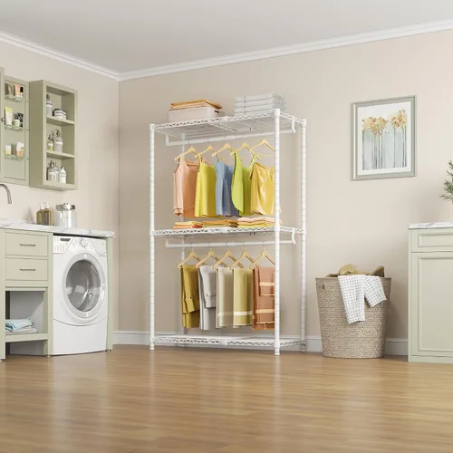 Vista 7 de VIPEK X1 Perchero de Ropa Extensible Uso Pesado Ajustable de 2' a 3'5" con Estantes Flexibles y Barras Colgadoras Percheros de Metal para Ropa Blanco
