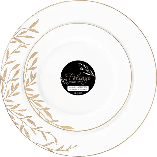 Vista 14 de PLASTICPRO Juego de 32 elegantes platos desechables de plástico que incluye 16 platos llanos y 16 platos de ensalada, platos de fiesta resistentes