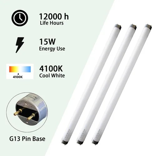 Vista 3 de F15T8-CW 15 vatios Luz blanca fría, lámpara lineal fluorescente T8 de 18" para RV, bombilla de repuesto para luminaria Philips Alto ECO GE Staco