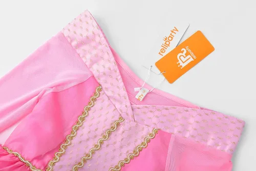 Vista 3 de Reliparty Disfraz de princesa para niñas de manga larga, vestido de fiesta de Halloween rosa con accesorios