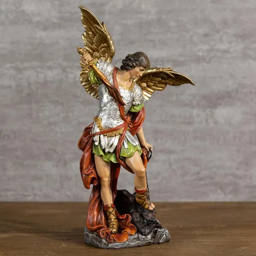 Vista 4 de BC - Estatua de San Miguel católico, figura de arcángel de 12 pulgadas de alto, protector de los fieles, decoración católica del hogar, escultura
