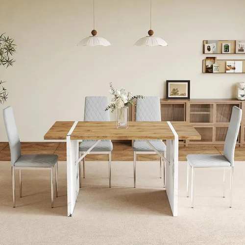 Vista 5 de Juego de 8 sillas de comedor modernas, sillas de cocina tapizadas minimalistas con respaldo alto, sillas laterales sin brazos con patas de metal