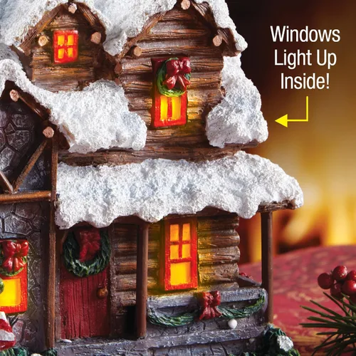 Vista 8 de Quemador de incienso con diseño de cabaña campestre en Navidad con humo de chimenea