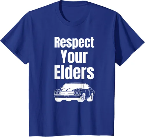 Vista 34 de Divertido regalo de auto para chicos – Respect Your Elders Classic Muscle Car Camiseta, Negro, S