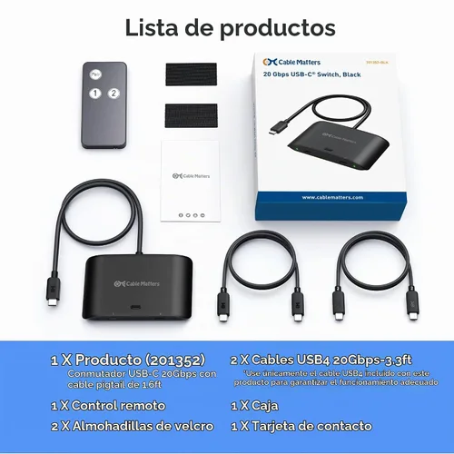 Vista 9 de Cable Matters Conmutador KVM USB C de 20 Gbps para 2 computadoras, 140 W PD