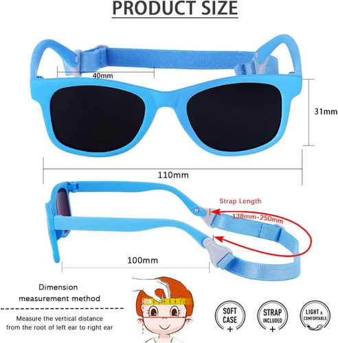 Vista 7 de MAXJULI Gafas de sol para bebés bebés, seguras, suaves, con correa ajustable 0-24 meses sin BPA 7002