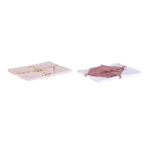 Vista 4 de Mantel y servilletas DKD Home Decor 150 x 150 x 0,5 cm Rosa Blanco (2 Unidades)