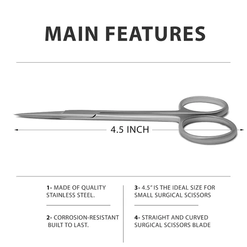 Vista 7 de SURGICAL ONLINE Tijeras Iris curvadas y rectas de 4.5 pulgadas, corte de precisión para uso quirúrgico y dental