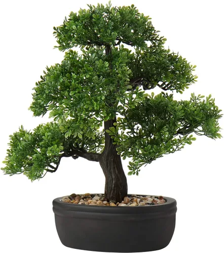 Vista 18 de Árbol bonsái artificial con maceta de porcelana azul y blanca, bonsái falso para decoración de escritorio de oficina en casa, decoración oriental