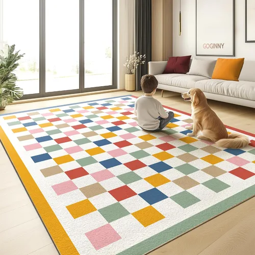 Vista 9 de Alfombra moderna lavable de 5x7 para sala de estar, alfombra grande minimalista artística abstracta en blanco y gris, alfombra de pelo bajo ultra