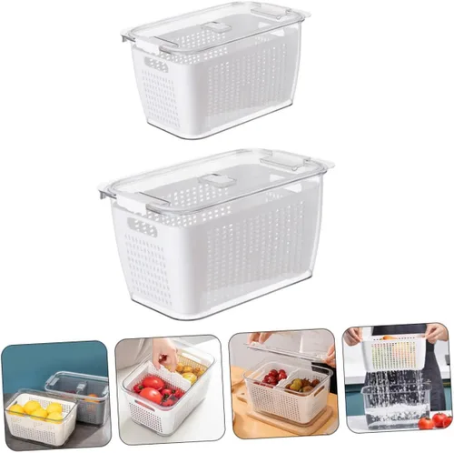 Vista 7 de Colador de lavado de arroz crujiente, cesta de lavado de verduras, doble capa, cuenco de lavado de verduras, bandeja de lavado de verduras, colador